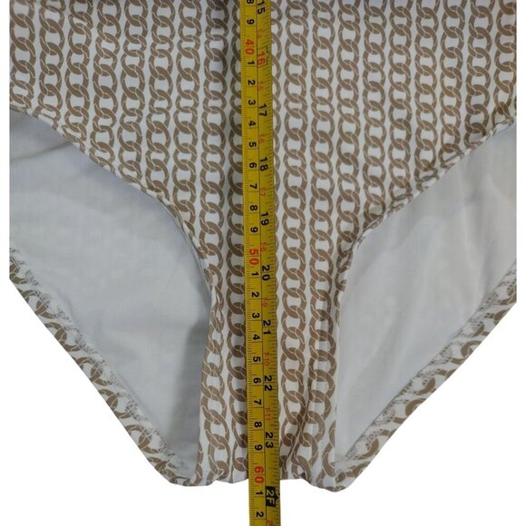 Michael Kors Chain Print One-Shoulder Cutout Swimsuit Size 10 Beige/White. - Picture 7 of 7